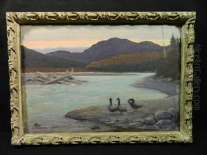 Wpa Era Shoreline Landscape With Geese