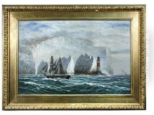 A Masted Frigate Passing The Needles And Approaching South-east Saint Catherine's Bay, Isle Of Wight by William Henry Mason