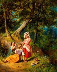 The Flower Gatherers (+ The Berry Pickers; Pair) by William Sanford Mason