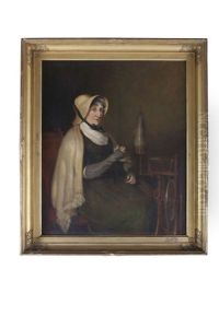 A Portrait Of Juliana, Lady Langham, D.1810, Seated By A Spinning Wheel, Wearing A Bonnet And Cloak by John James Masquerier