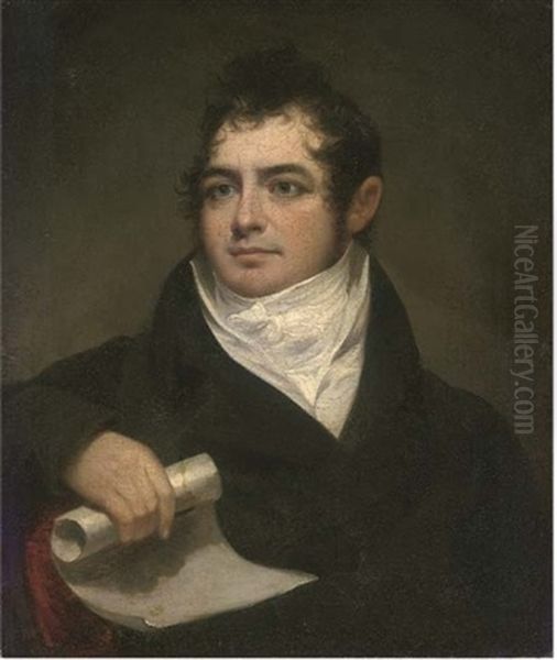 Portrait Of A Gentleman In A Black Coat Holding A Scroll In His Right Hand - view 1