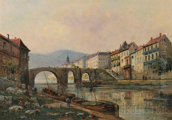 Town Riverfront With An Arched Bridge - view 1