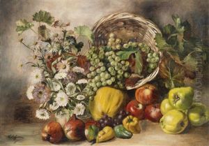 Stillleben Mit Astern Und Obstkorb