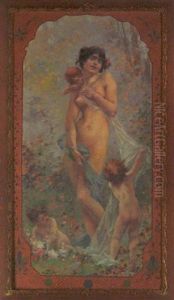 Allegorie Des Herbstes - Frierender Weiblicher Akt by Benedict Masson