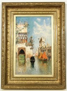 Gondolier By The Doge's Palace, Venice by Egisto Massoni