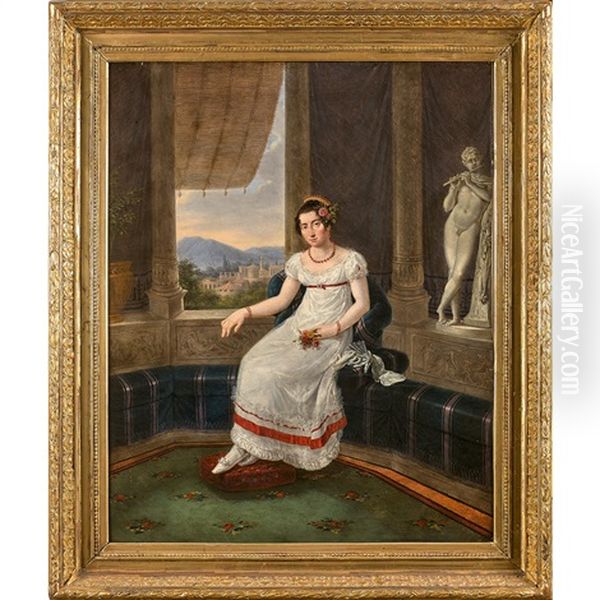 Portrait D'homme Avec Son Cheval (+ Portrait De Dame Dans Un Interieur De Palais; Pair) - view 1