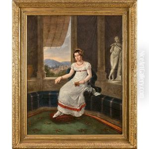 Portrait D'homme Avec Son Cheval (+ Portrait De Dame Dans Un Interieur De Palais; Pair) by Firmin Massot