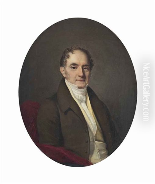 Portait Of Mr. M. Favre, Half-length, In A Green Coat And Cravat, In A Painted Oval - view 1