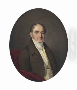 Portait Of A Man, Traditionally Identified As Mr. M. Favre, Half-length, In A Green Coat And Cravat, In A Painted Oval by Firmin Massot