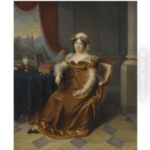 Portrait Of A Lady, Said To Be Madame Masbou, Seated In An Interior, Wearing A Brown Velvet Dress And A Headdress, A Landscape Seen Through A Window Beyond