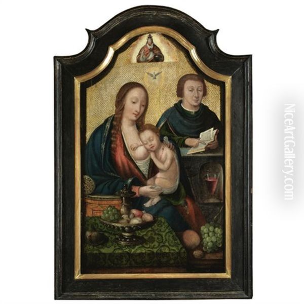 The Holy Family, Seated Before A Table Laid With Various Fruit On An Embroidered Green Cloth - view 1