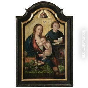 The Holy Family, Seated Before A Table Laid With Various Fruit On An Embroidered Green Cloth thumbnail