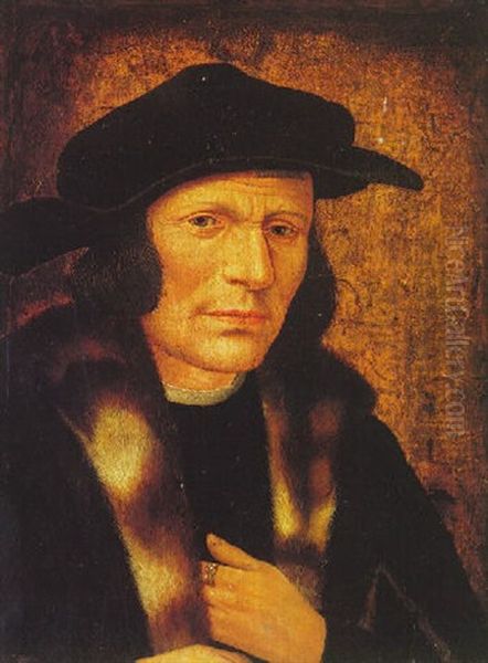 Portrait Of A Man, Bust Length, In A Black Hat And A Fur Trimmed Coat - view 1