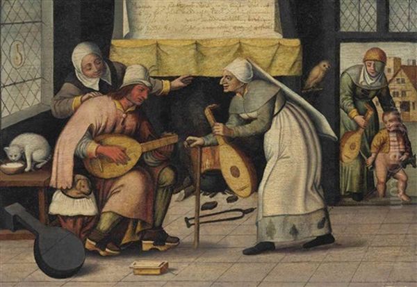 An Interior With A Man Stringing Lutes By An Open Hearth - view 1