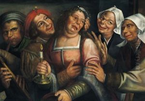 Lustige Gesellschaft Mit Weinender Braut (+ Lustige Gesellschaft Mit Sich Kussendem Paar, Lrgr; Pair) by Jan Massys