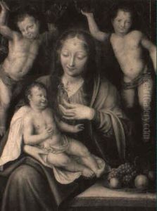 La Vierge A L'enfant Entouree De Deux Anges