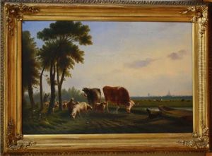 Landschap Met Veeherder, Op De Achtergrond Een Stad, Mogelijk Rotterdam