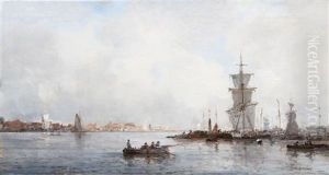 A View Of The Harbour Of Rotterdam by Johan Hendrik van Mastenbroek
