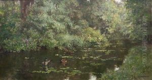 Landscape With Ducks In A Pound by Johan Hendrik van Mastenbroek