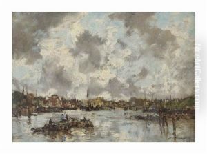 A Cloudy Sky On The River Amstel, Amsterdam by Johan Hendrik van Mastenbroek