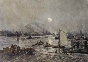 Matin D'hiver Sur La Meuse A Rotterdam; Bij Den Ingang Der Leuvenhaven, Rotterdam by Johan Hendrik van Mastenbroek