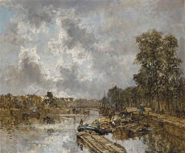 Sun And Clouds (nieuwe Haven Te Rotterdam): A View Of The Nieuwe Haven, Rotterdam by Johan Hendrik van Mastenbroek