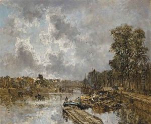Sun And Clouds (nieuwe Haven Te Rotterdam): A View Of The Nieuwe Haven, Rotterdam by Johan Hendrik van Mastenbroek
