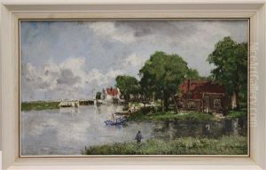 Visser Aan De Rietkraag Bij Een Sluis