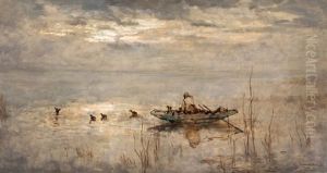 Een Weids Waterlandschap Bij Het Ochtendgloren by Johan Hendrik van Mastenbroek