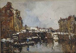 Sluisje Bij Winter; A View Of Schiedam In Winter by Johan Hendrik van Mastenbroek