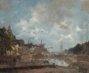 A View Of The Aelbrechtskolk, Delfshaven, Rotterdam by Johan Hendrik van Mastenbroek