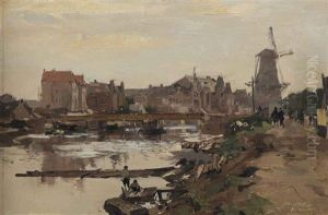 A View Of The Zeeburgerpad, Amsterdam by Johan Hendrik van Mastenbroek