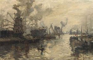 Graan Elevators Aan Het Werk (the Busy Rijnhaven, Rotterdam) by Johan Hendrik van Mastenbroek