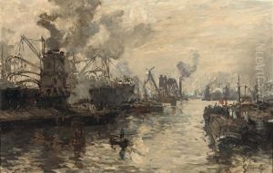 Graan Elevators Aan Het Werk, The Busy Rijnhaven, Rotterdam by Johan Hendrik van Mastenbroek