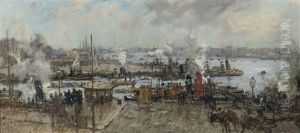 La Meuse Devant Rotterdam: A Busy Day At The Leuvehaven, Rotterdam by Johan Hendrik van Mastenbroek