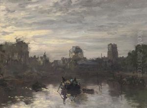 Avond Schemering - Dusk Over The Leuvehaven, Rotterdam by Johan Hendrik van Mastenbroek