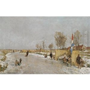 Ijsvreugde Op Holland's Vaarten (winter Fun On A Dutch Canal) by Johan Hendrik van Mastenbroek