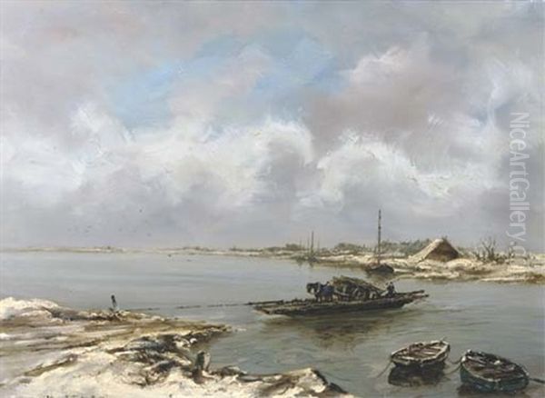 Le Bac: Crossing The River In Winter - view 1