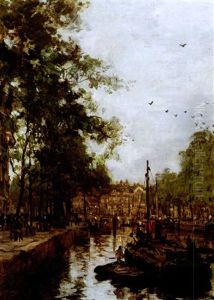 A View Of The Leuvehaven, Rotterdam by Johan Hendrik van Mastenbroek