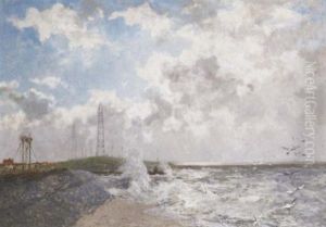 A View Of The Semafoor (seinhuis), Scheveningen, With The Masts Of Scheveningen Radio In The Background