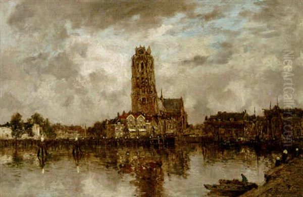A View Of Dordrecht With The Grote Kerk by Johan Hendrik van Mastenbroek