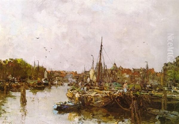 Boats In A Dutch Port - view 1