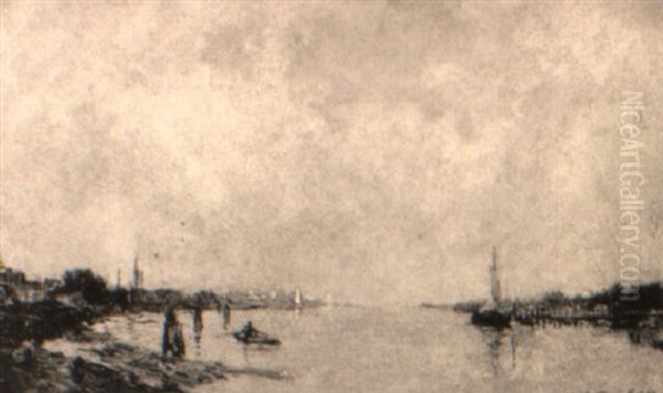 A River Landscape With A Figure In A Rowing Boat - view 1