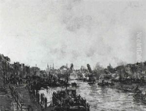 Havengezicht In Rotterdam by Johan Hendrik van Mastenbroek