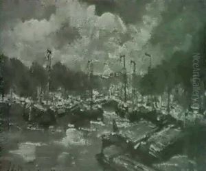 Moored Sailing Boats & Along The Canal by Johan Hendrik van Mastenbroek