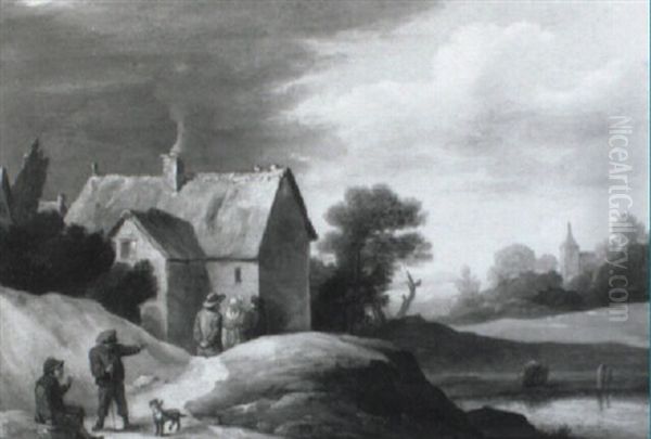 Peasants Resting On A Sandy Road By A Farm - view 1