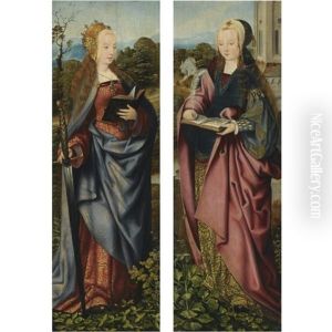 Saint Catherine (+ Saint Barbara; Pair) by Master Of Frankfurt