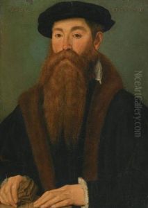 Portrait Of A Gentleman, Half-length, With A Red Beard And Holding A Pair Of Gloves In His Right Hand by Master of the 1540s