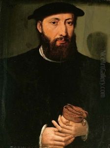 Portrait Of A Bearded Man In A Black Coat Holding Gloves by Master of the 1540s