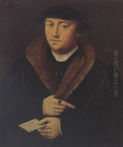 A Portrait Of A Gentleman, Aged 37, Wearing A Black Fur-lined Coat, A White Collar, A Black Hat, A Ring With A Coat Of Arms On His Right Hand, Holding A Letter In His Left Hand